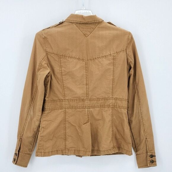 Tommy Hilfiger Military Jacket Shacket Womens Small Brown Weathered Distressed - Picture 3 of 8